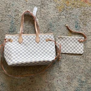 New Checkered shoulder tote bag Crossbody cream